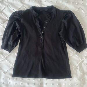 Veronica Beard Black Buttoned Puff Sleeve Top